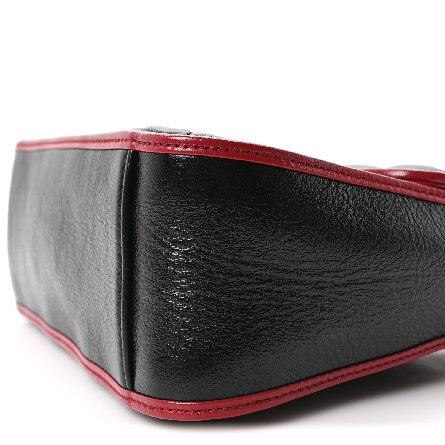 Gucci Vintage Effect Calfskin Matelasse Diagonal Mini Torchon GG Marmont Top Handle Shoulder Bag Black Romantic Cherry 10 of 10