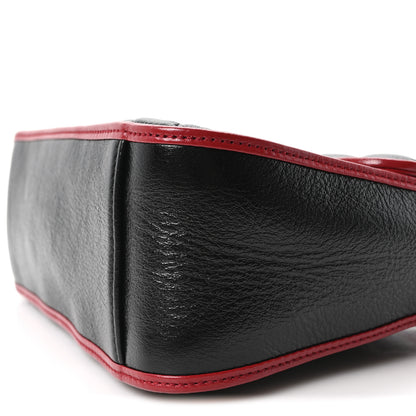 Gucci Vintage Effect Calfskin Matelasse Diagonal Mini Torchon GG Marmont Top Handle Shoulder Bag Black Romantic Cherry 10 of 10