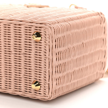 Prada Wicker Canvas Shoulder Bag Pink 6 of 12