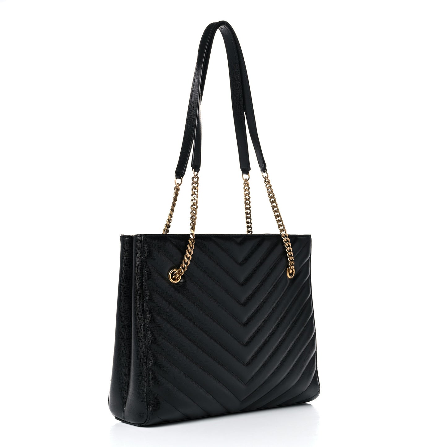 Grain De Poudre Matelasse Chevron Medium Tribeca Shopping Bag Black