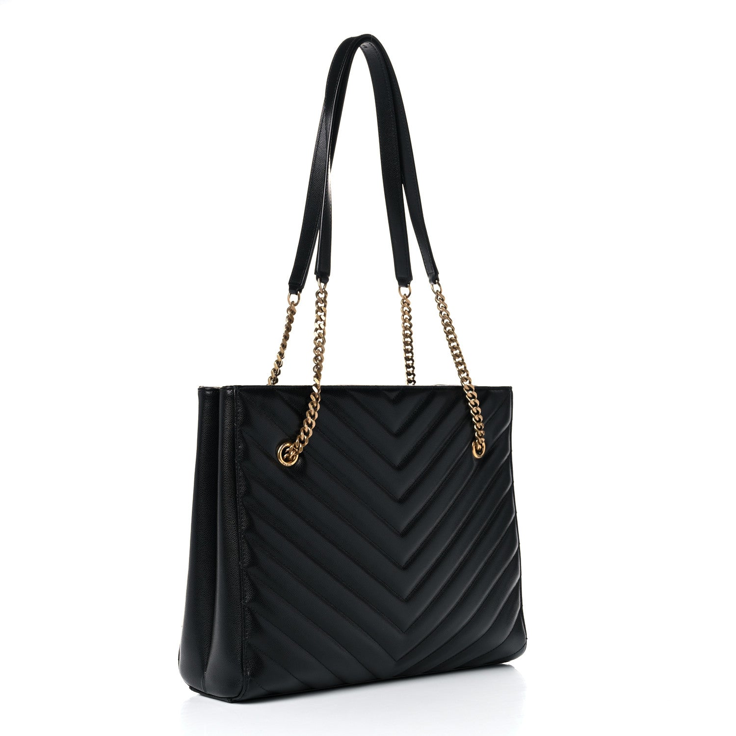 Saint Laurent Grain De Poudre Matelasse Chevron Medium Tribeca Shopping Bag Black 3 of 13
