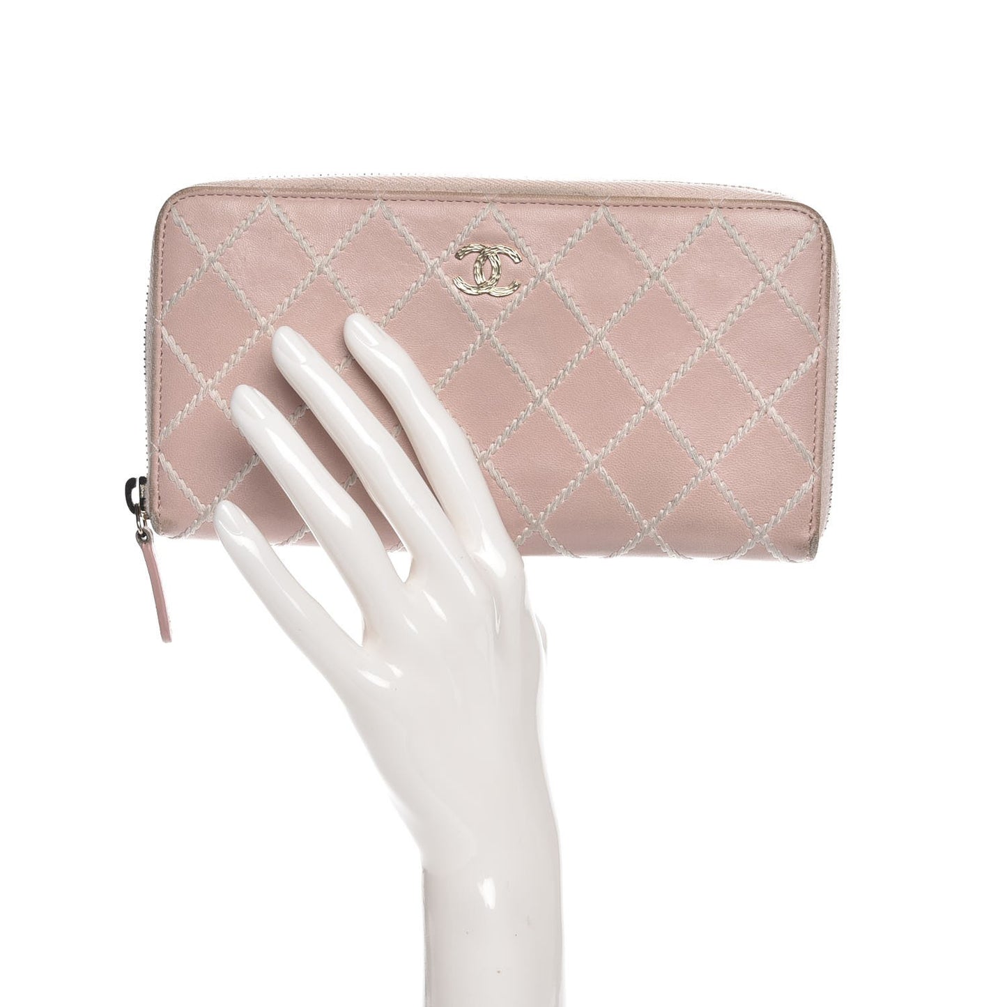 Lambskin Fancy CC Large Zip Around Wallet Pink