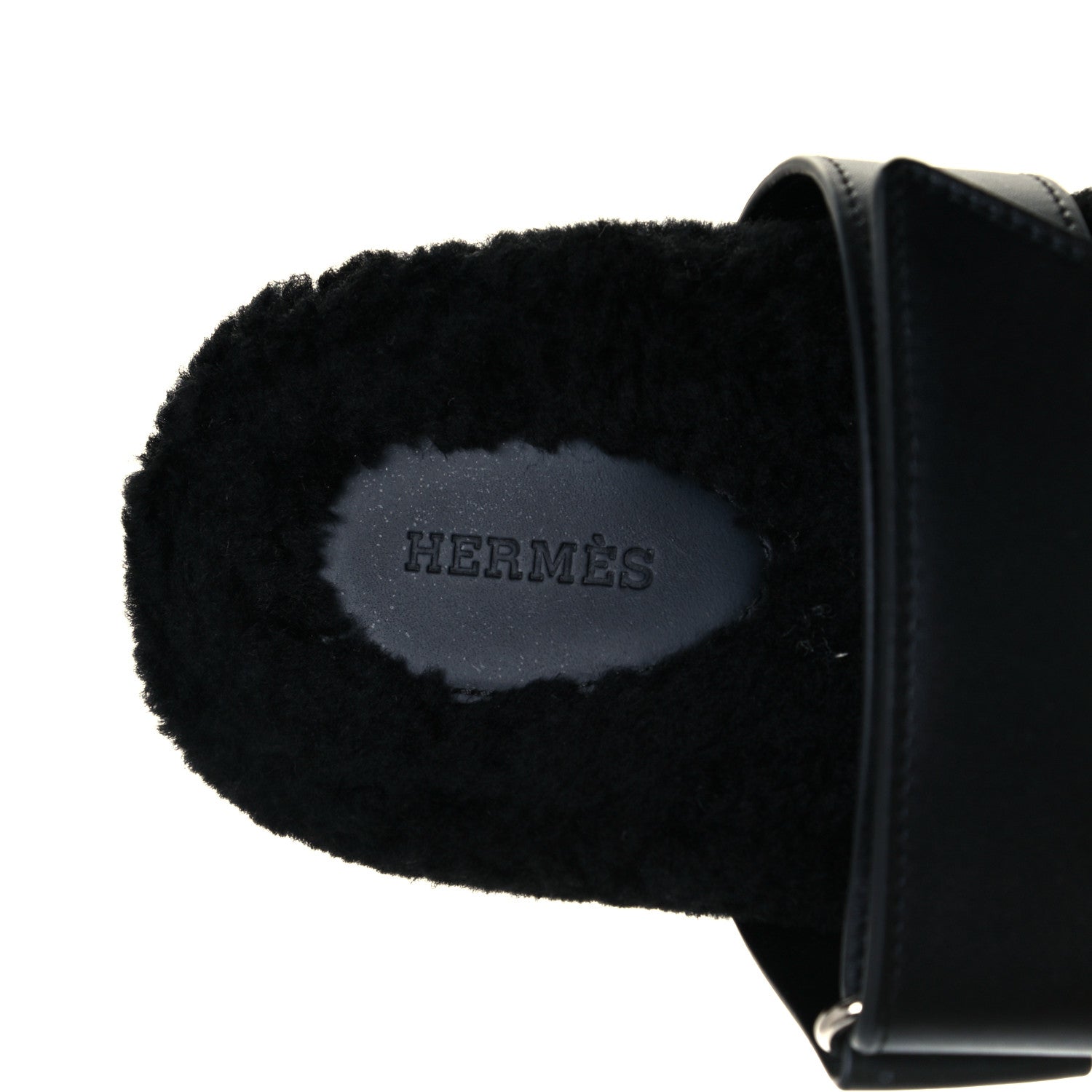 Hermes Calfskin Woolskin Womens Chypre Sandals 37 Black 9 of 12