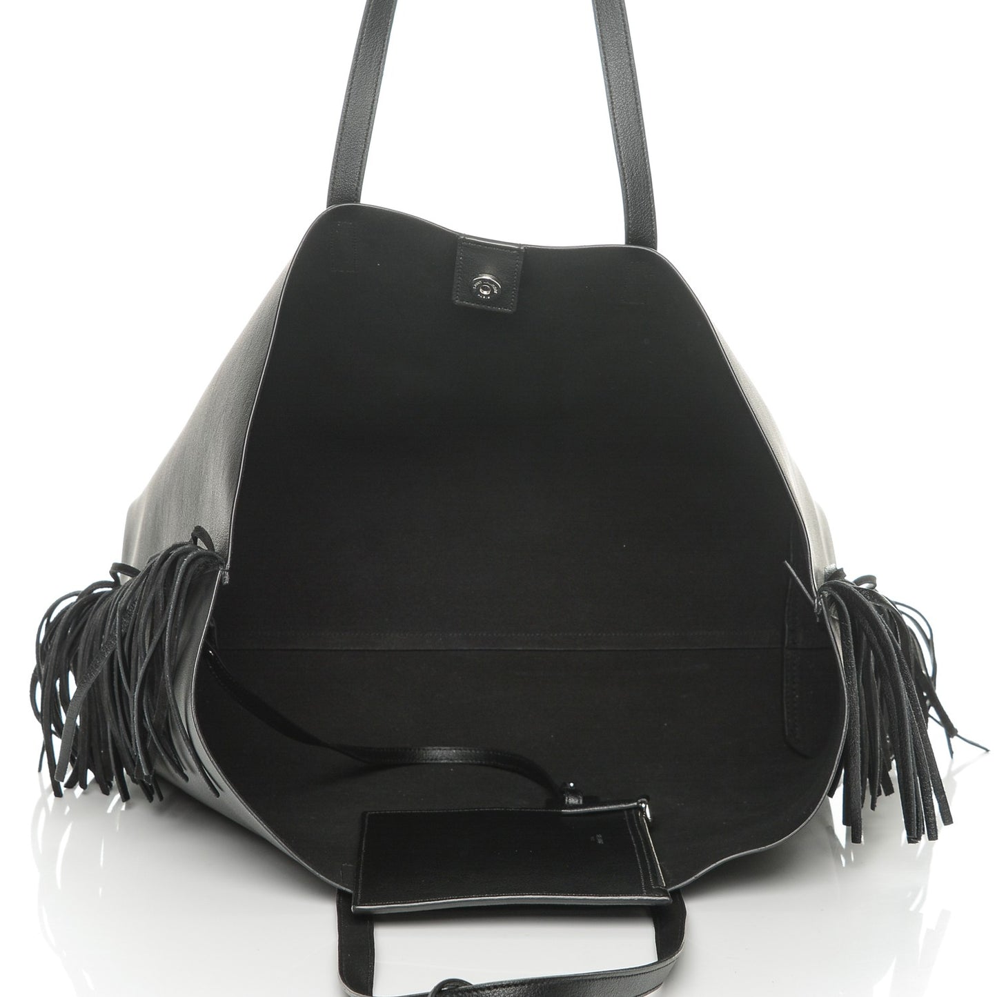 Calfskin Large Fringe Shopping Tote Black