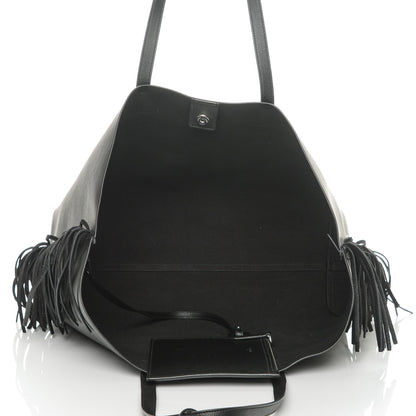 Saint Laurent Calfskin Large Fringe Shopping Tote Black 5 of 7