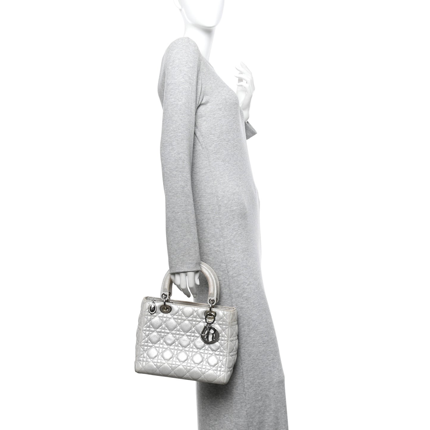 Metallic Nubuck Cannage Medium Lady Dior Silver