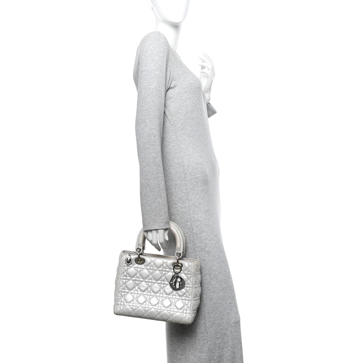 Christian Dior Metallic Nubuck Cannage Medium Lady Dior Silver 2 of 10