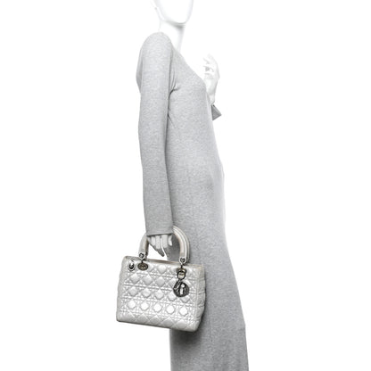 Christian Dior Metallic Nubuck Cannage Medium Lady Dior Silver 2 of 10