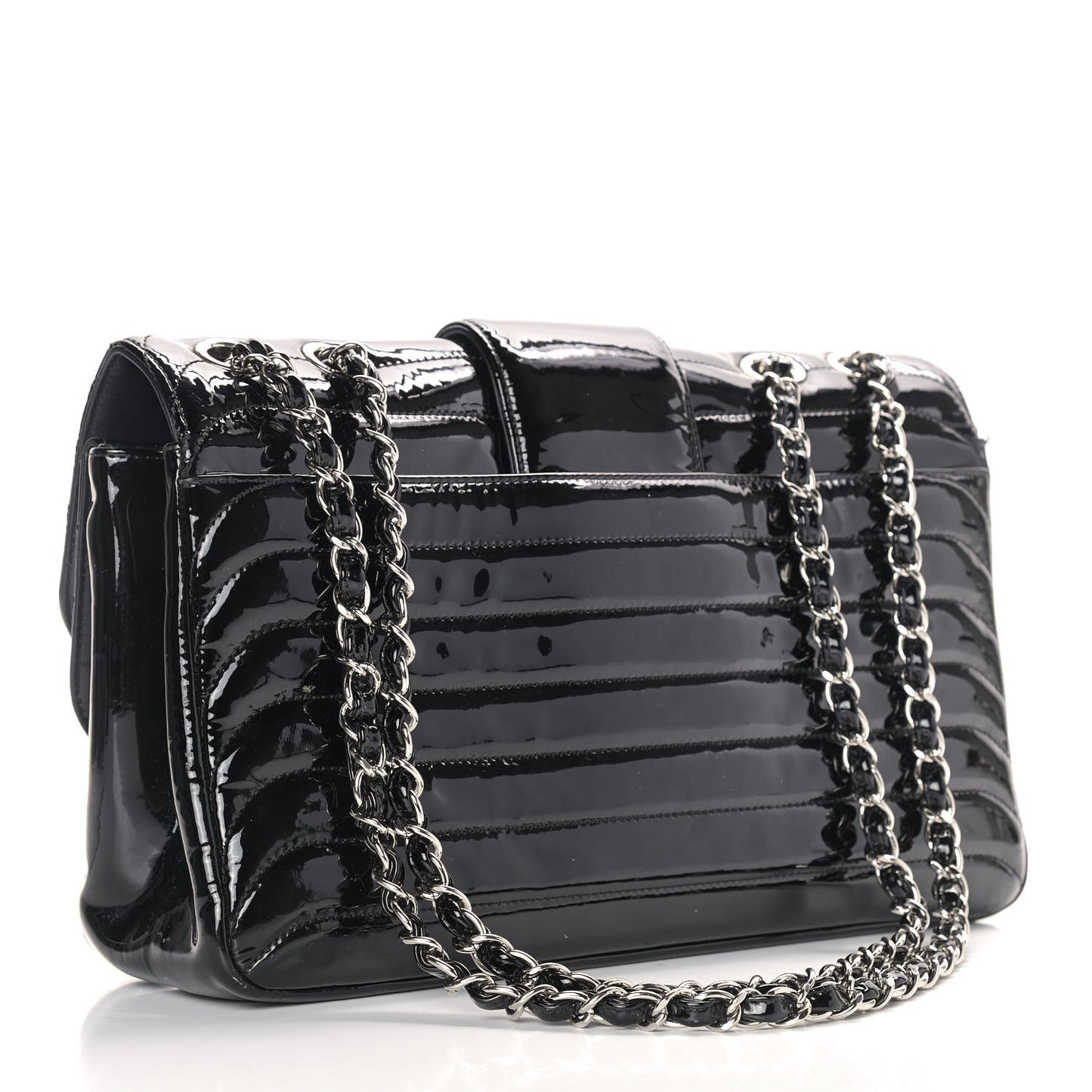 Patent Horizontal Quilted Jumbo Single Flap Black