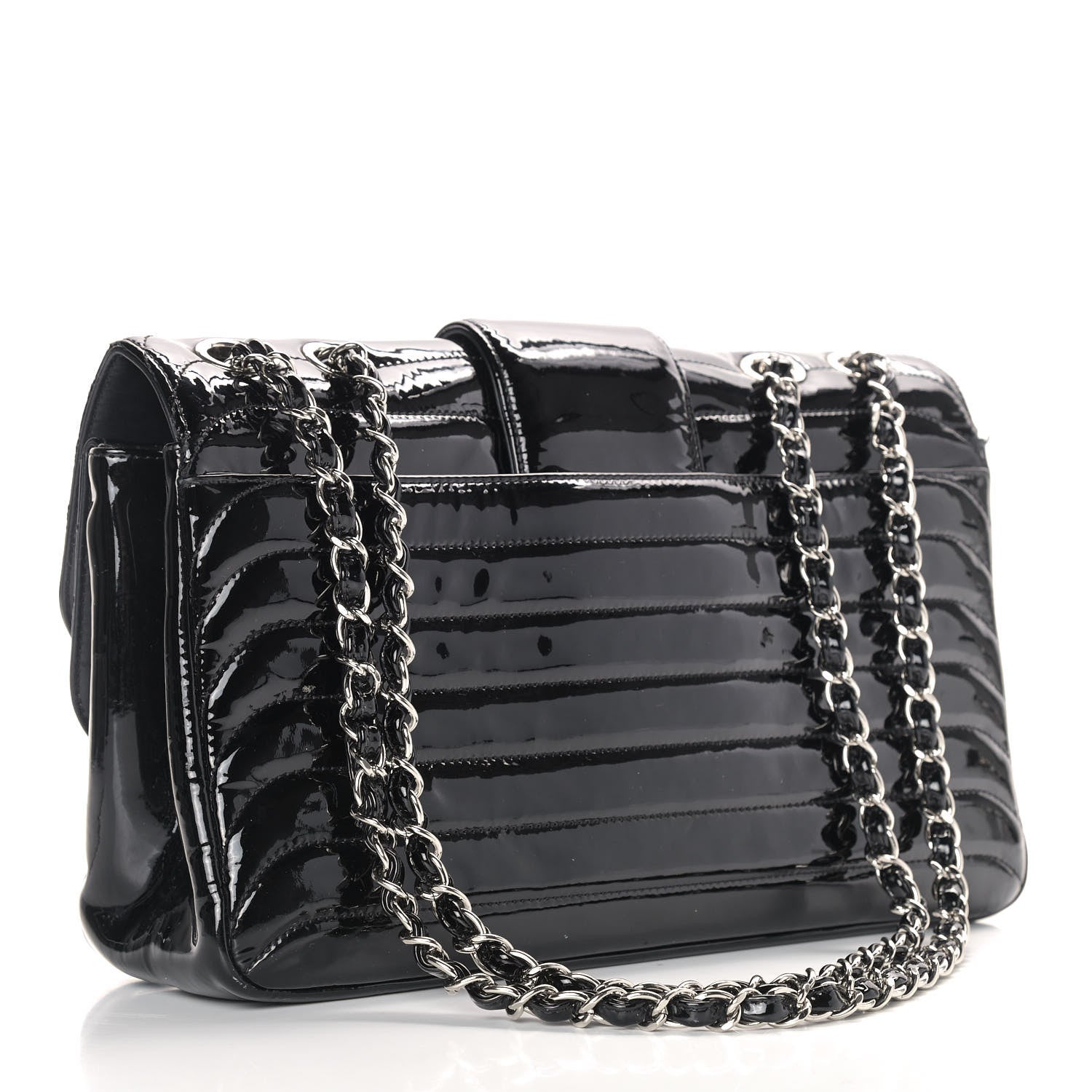 Chanel Patent Horizontal Quilted Jumbo Single Flap Black 3 of 9