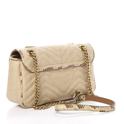 Gucci Raffia Elaphe Matelasse Small GG Marmont Shoulder Bag Natural Cream Brown 3 of 10