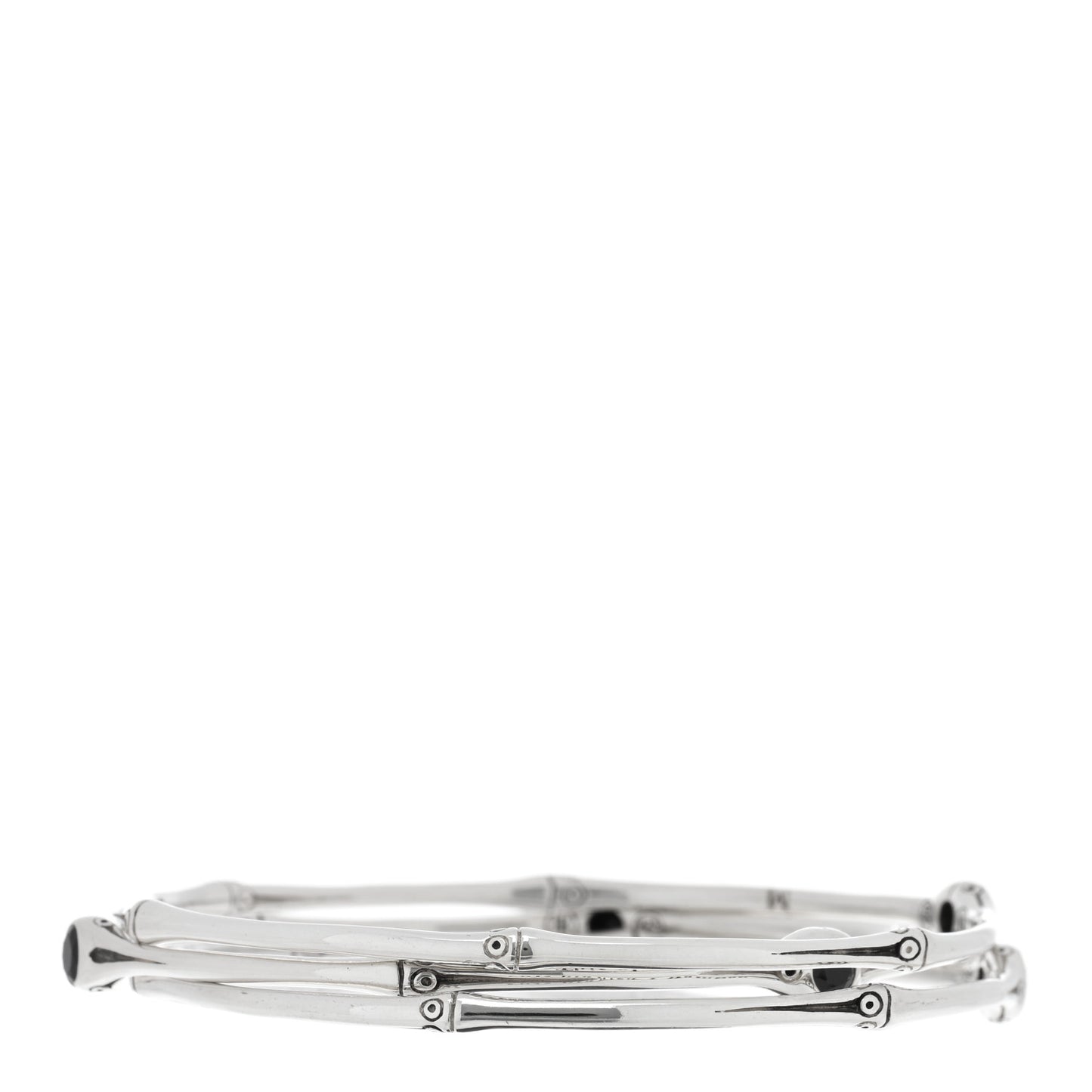 Sterling Silver Black Spinel Bamboo Bangle Bracelet Set of 3