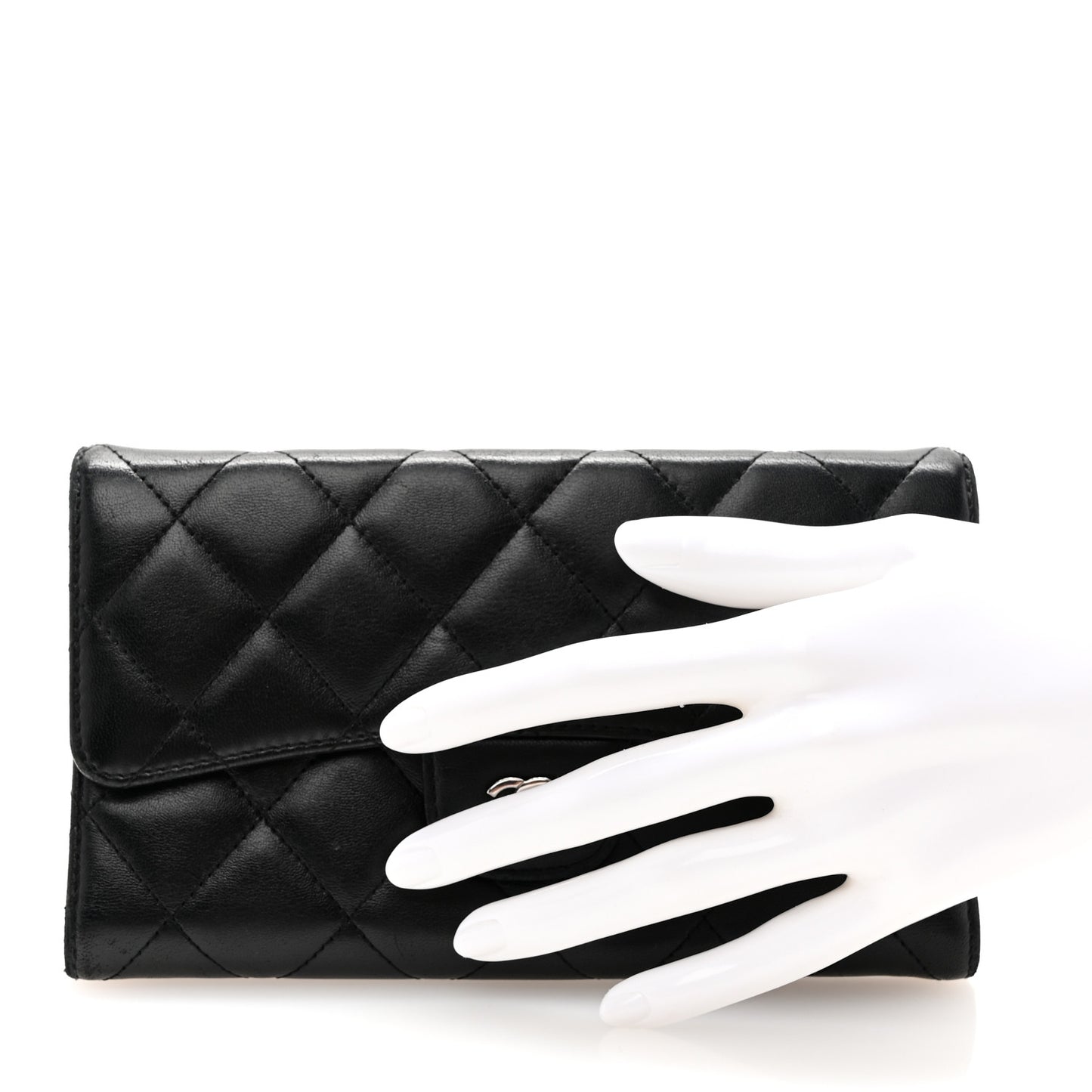 Lambskin Quilted Large Flap Wallet Black