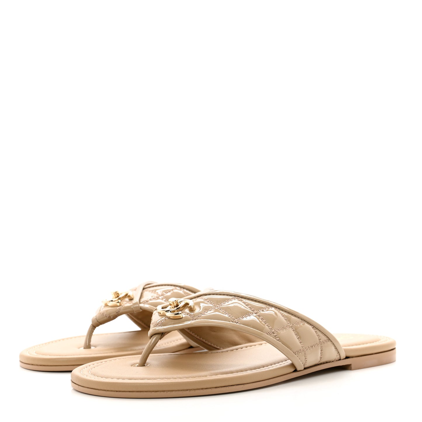 Patent Quilted CC Sandals 38 Beige