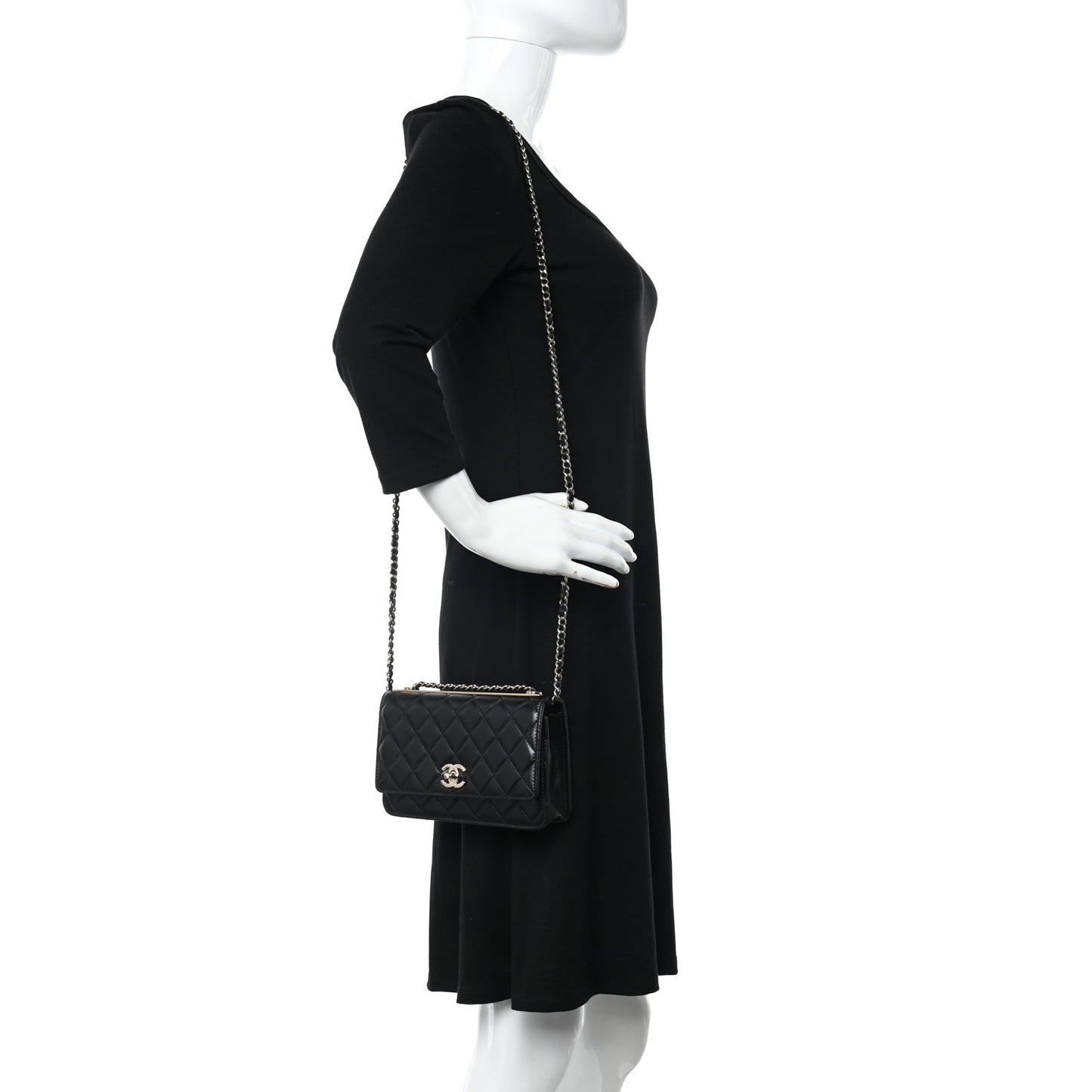 Lambskin Quilted Trendy CC Wallet On Chain WOC Black