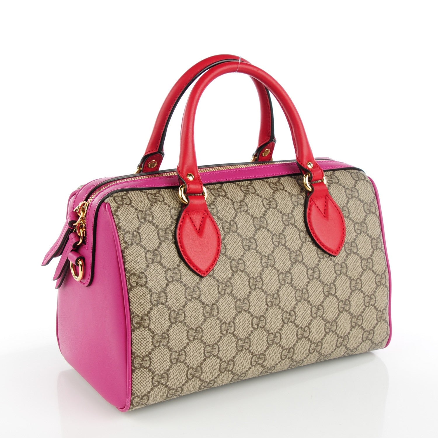 Gucci GG Supreme Monogram Moon Calfskin Small Boston Beige Ebony Hibiscus Red New Rosette 3 of 7