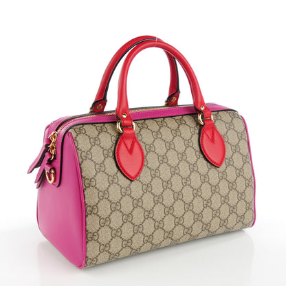 Gucci GG Supreme Monogram Moon Calfskin Small Boston Beige Ebony Hibiscus Red New Rosette 3 of 7