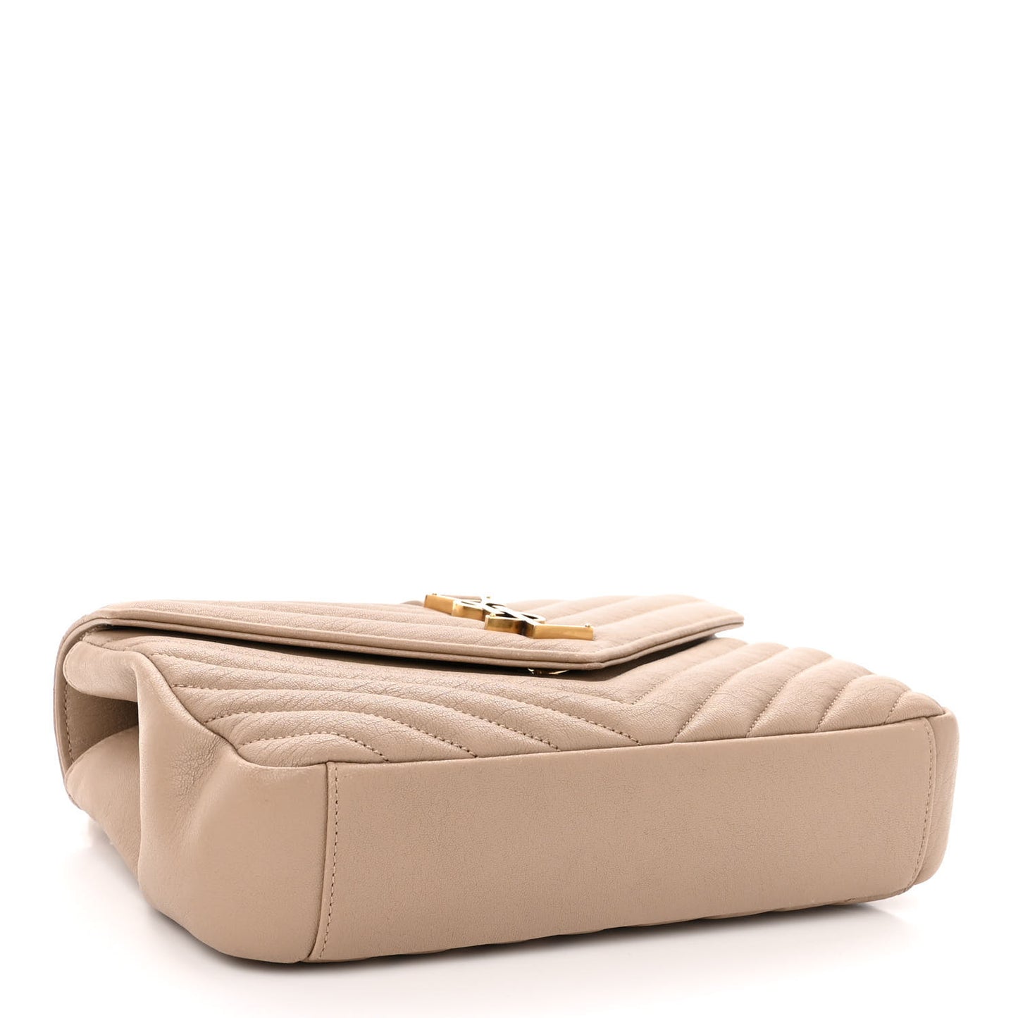 Sheepskin Matelasse Chevron Monogram Medium College Bag Dark Beige