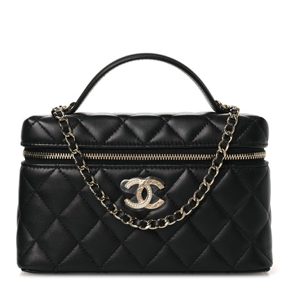 Chanel Lambskin Quilted Crystal CC Top Handle Slim Vanity Case With Chain Black 1 of 12