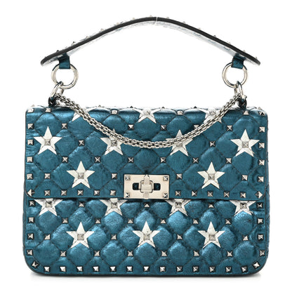 Valentino Garavani Metallic Wrinkled Lambskin Star Medium Rockstud Spike Shoulder Bag Peacock 1 of 9