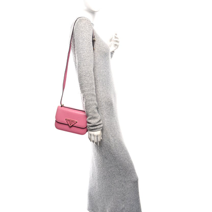 Prada Box Calfskin Triangle Embleme Flap Shoulder Bag Begonia 2 of 11