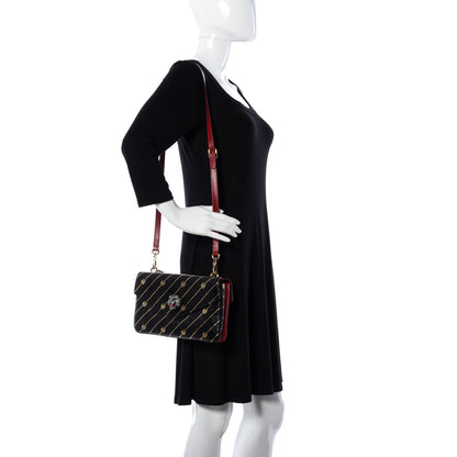 Gucci Calfskin Diagonal GG Medium Thiara Double Envelope Shoulder Bag Black Red 2 of 16
