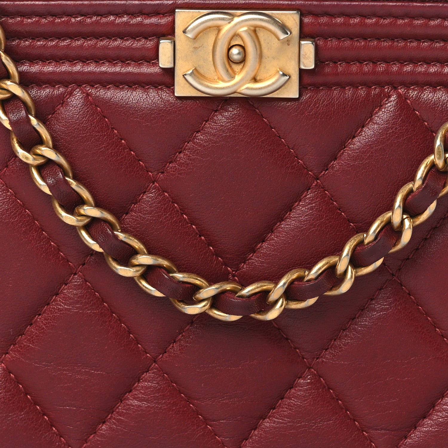 Chanel Lambskin Quilted Small Boy Clutch With Chain Dark Red 8 of 10