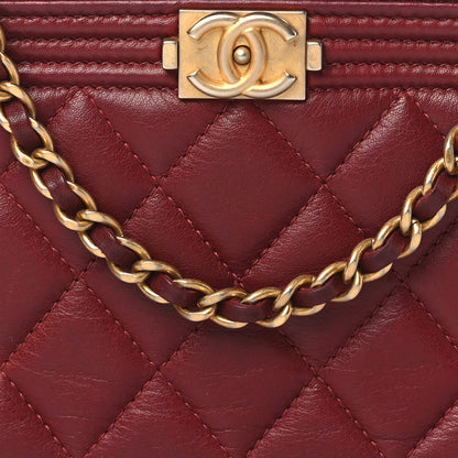 Chanel Lambskin Quilted Small Boy Clutch With Chain Dark Red 8 of 10
