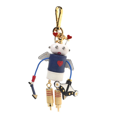 Prada Saffiano Cupid Robot Trick Keychain Bright Blue White 1 of 5