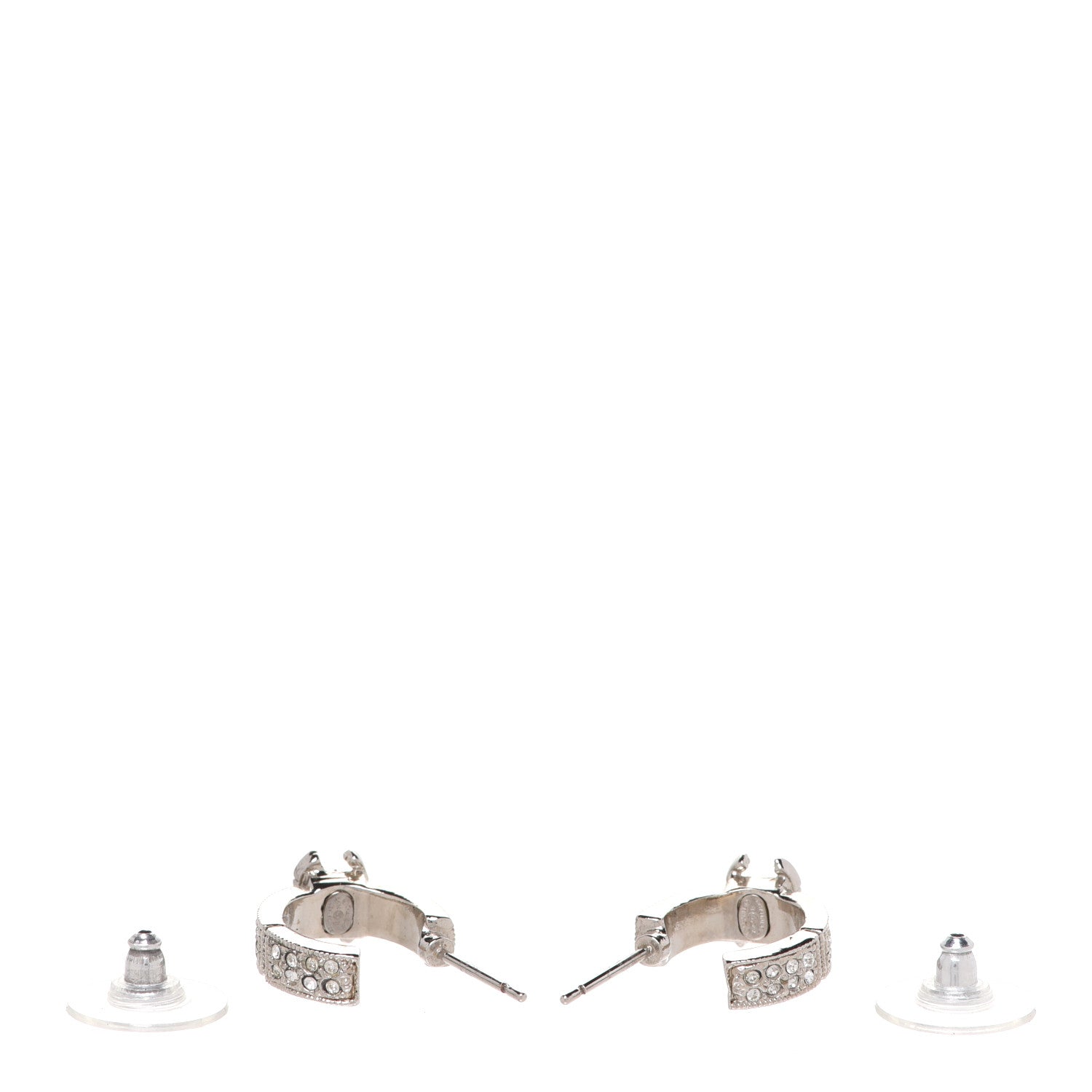 Chanel Crystal CC Hoop Earrings Silver 3 of 5