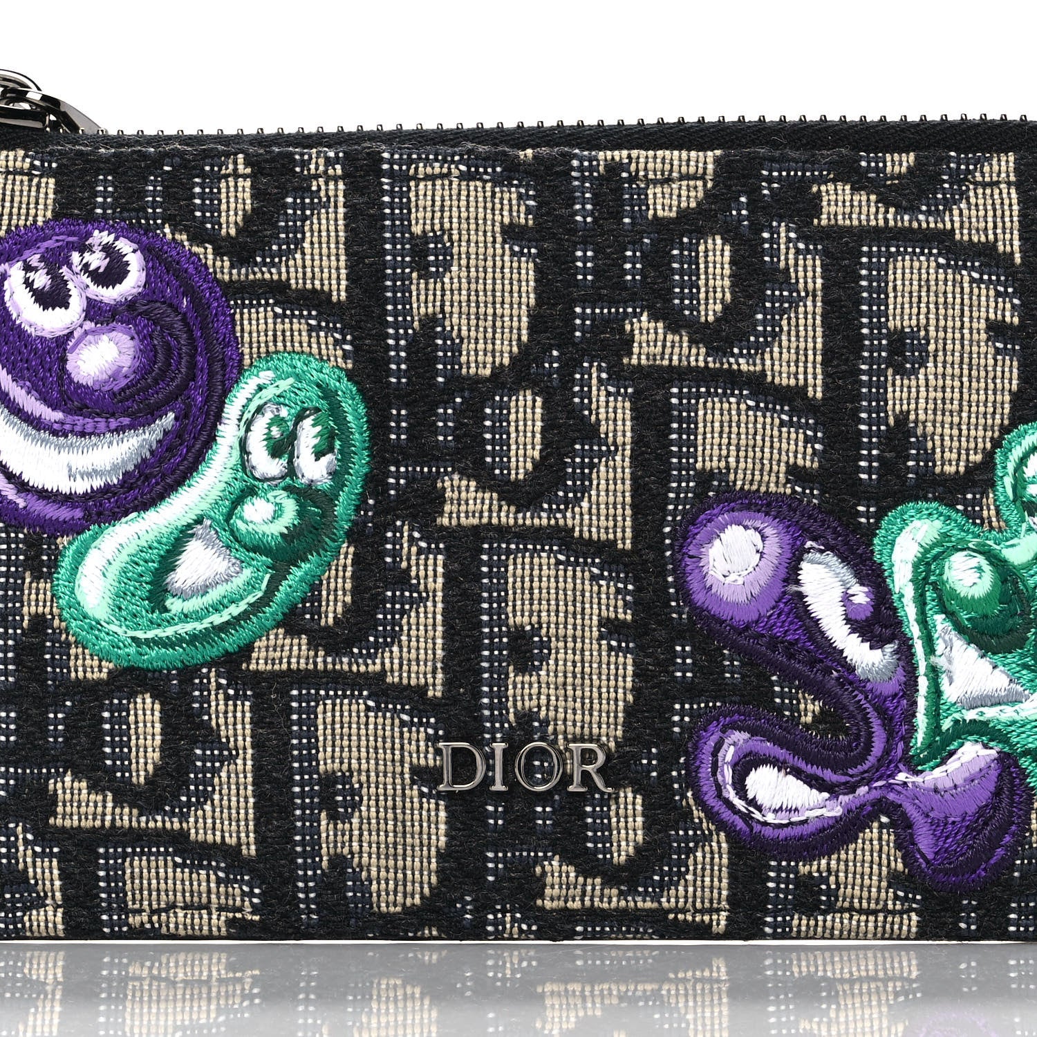 Christian Dior X KENNY SCHARF Oblique Canvas Embroidered Zip Card Holder Charcoal 8 of 10