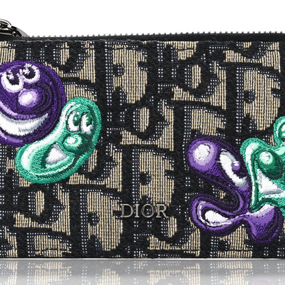 Christian Dior X KENNY SCHARF Oblique Canvas Embroidered Zip Card Holder Charcoal 8 of 10
