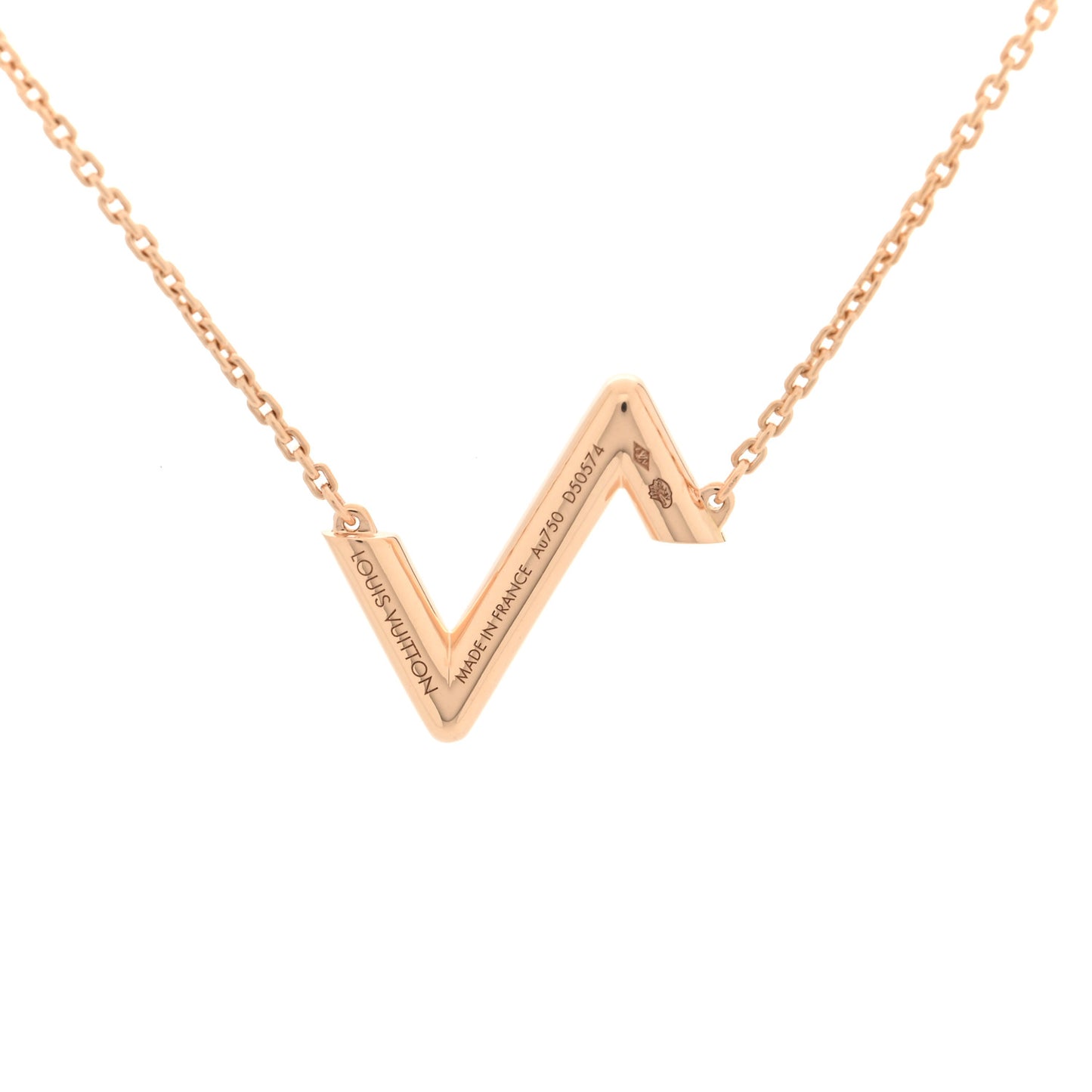 18K Yellow Gold LV Volt Upside Down Pendant Necklace