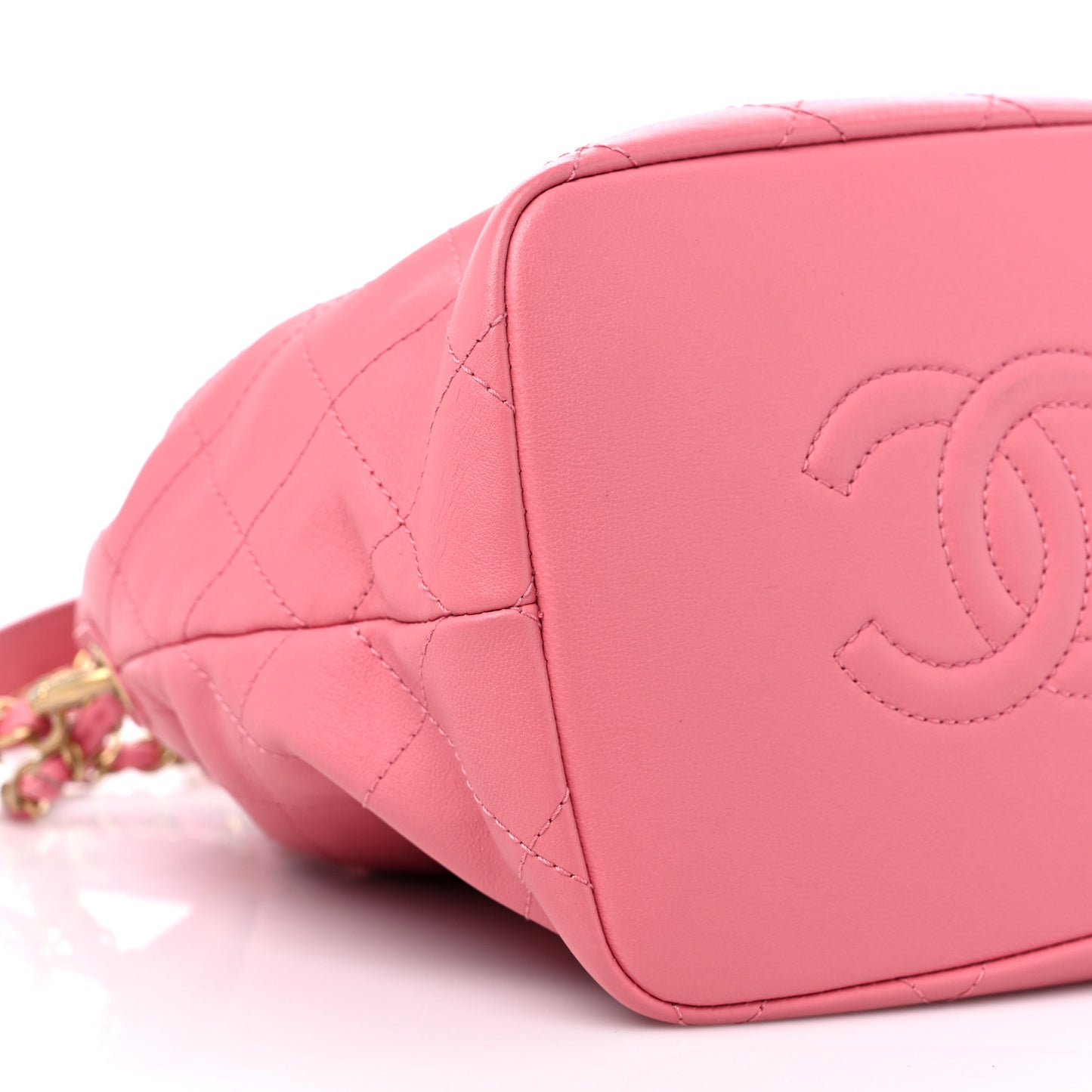 Lambskin Stitched Drawstring Bag Pink