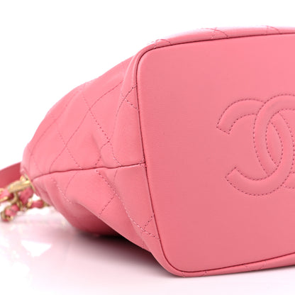 Chanel Lambskin Stitched Drawstring Bag Pink 8 of 10