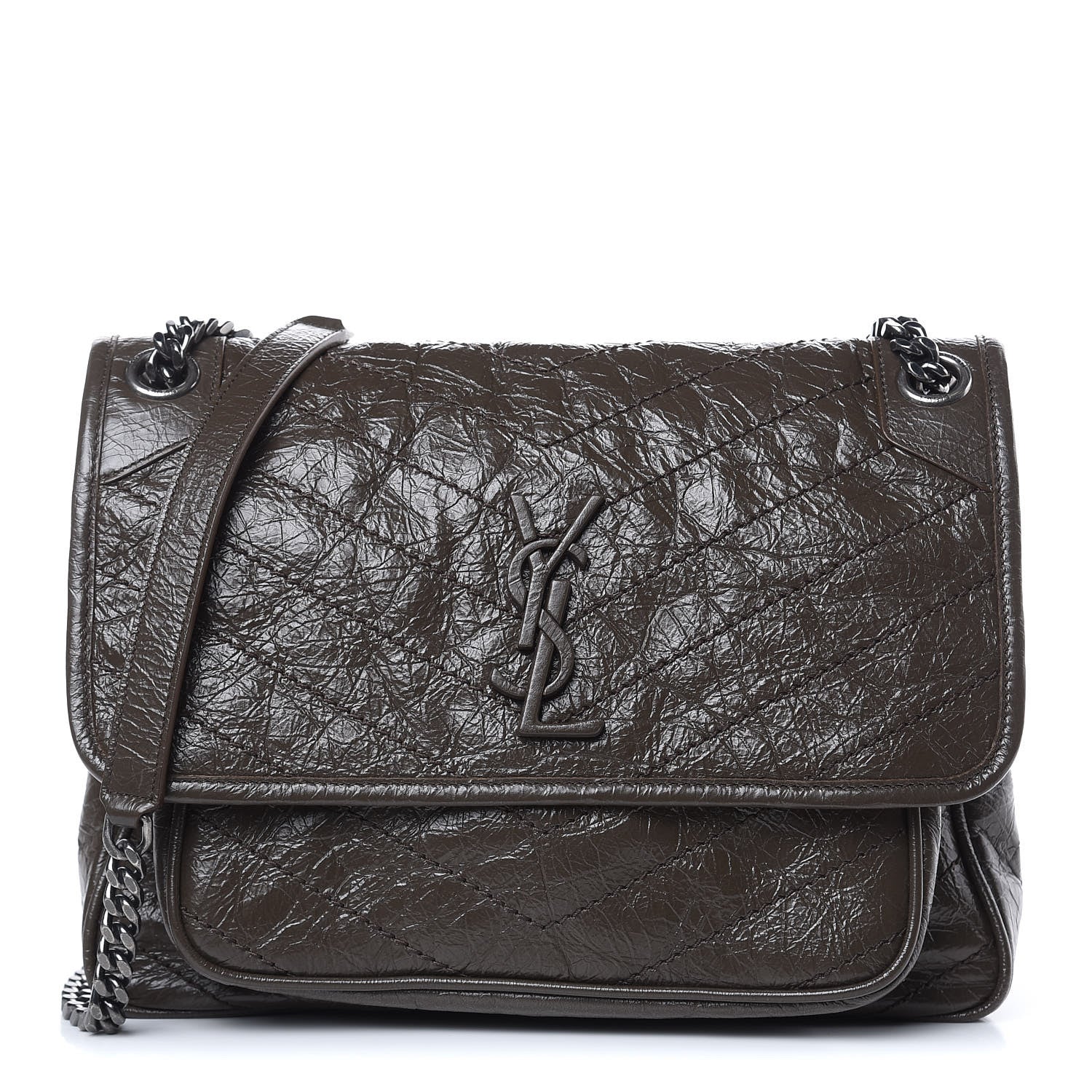 Saint Laurent Crinkled Calfskin Matelasse Monogram Medium Niki Chain Satchel Faggio 1 of 8