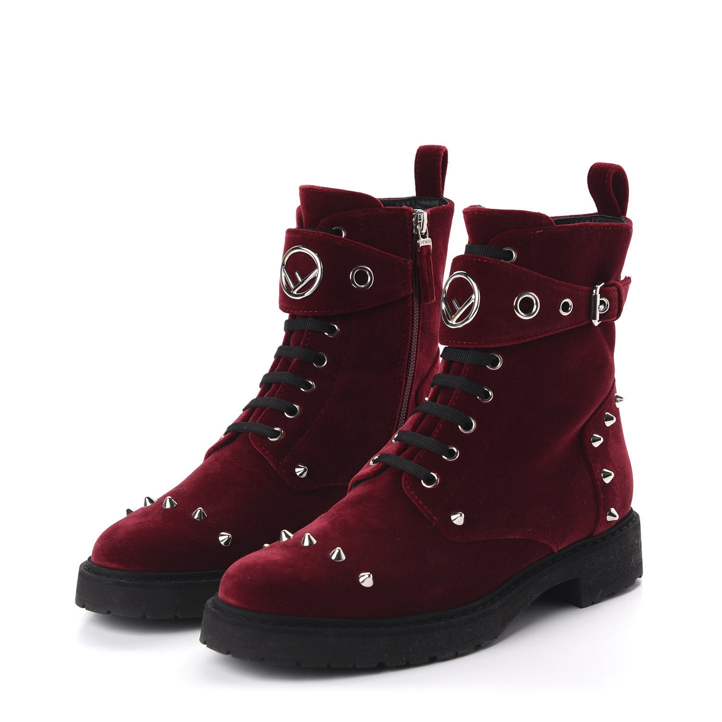 Velvet Studded FF Combat Boots 39.5 Bordeaux