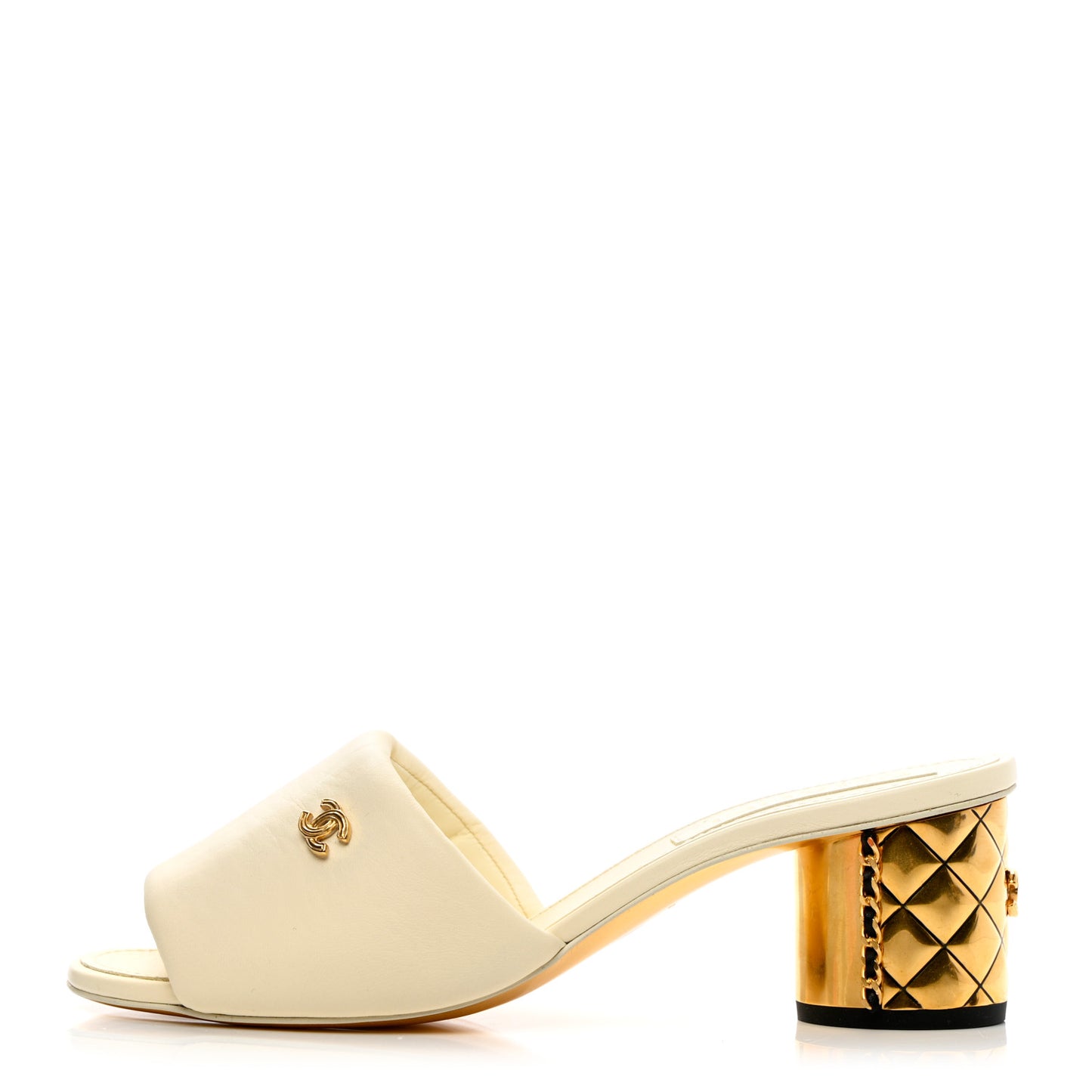 Lambskin Chain CC Mules 38 White Gold