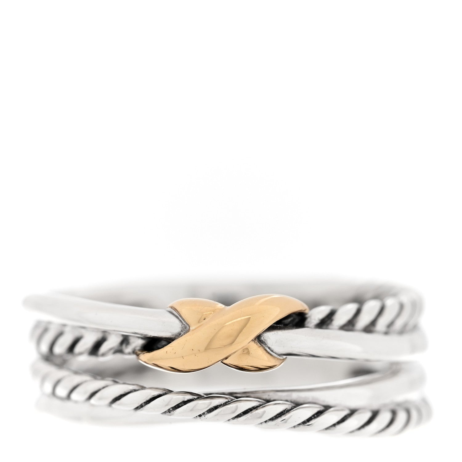 David Yurman Sterling Silver 18K Yellow Gold 6mm X Crossover Ring 53 6.5 1 of 4