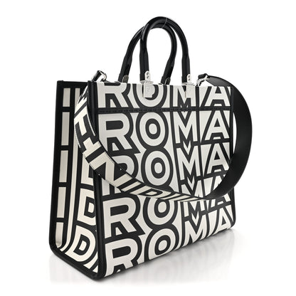 Fendi X MARC JACOBS Vitello King Logo Print Medium Fendi Sunshine Shopper Tote Black White 3 of 9