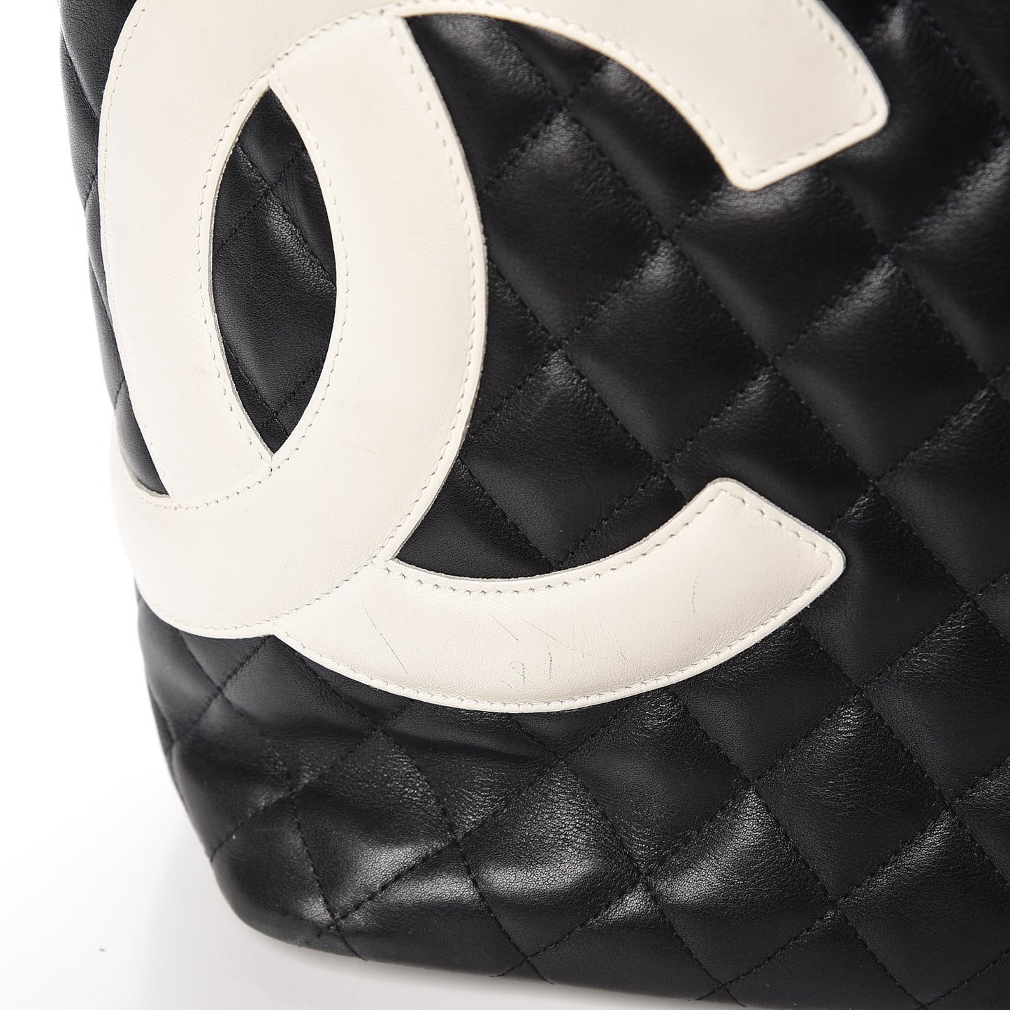 Calfskin Quilted Large Cambon Tote Black White