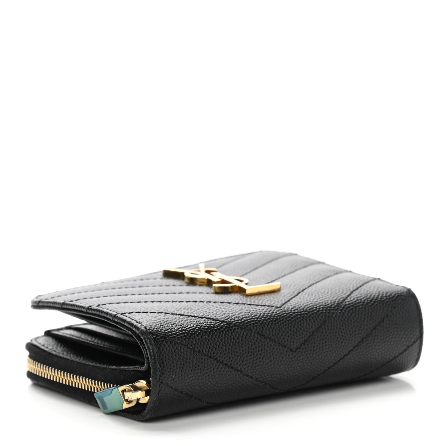 Grain De Poudre Matelasse Chevron Monogram Compact Zip Around Wallet Black