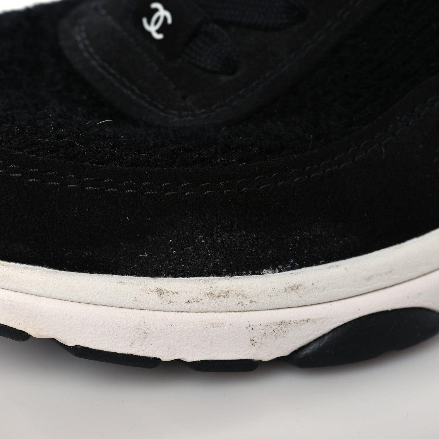 Chanel Fabric Suede Calfskin Stretch CC Sneakers 38.5 Black 7 of 7