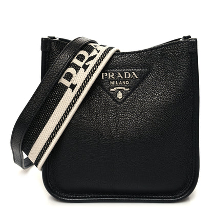 Prada Vitello Daino Soft Mini Hobo Messenger Bag Black 1 of 9
