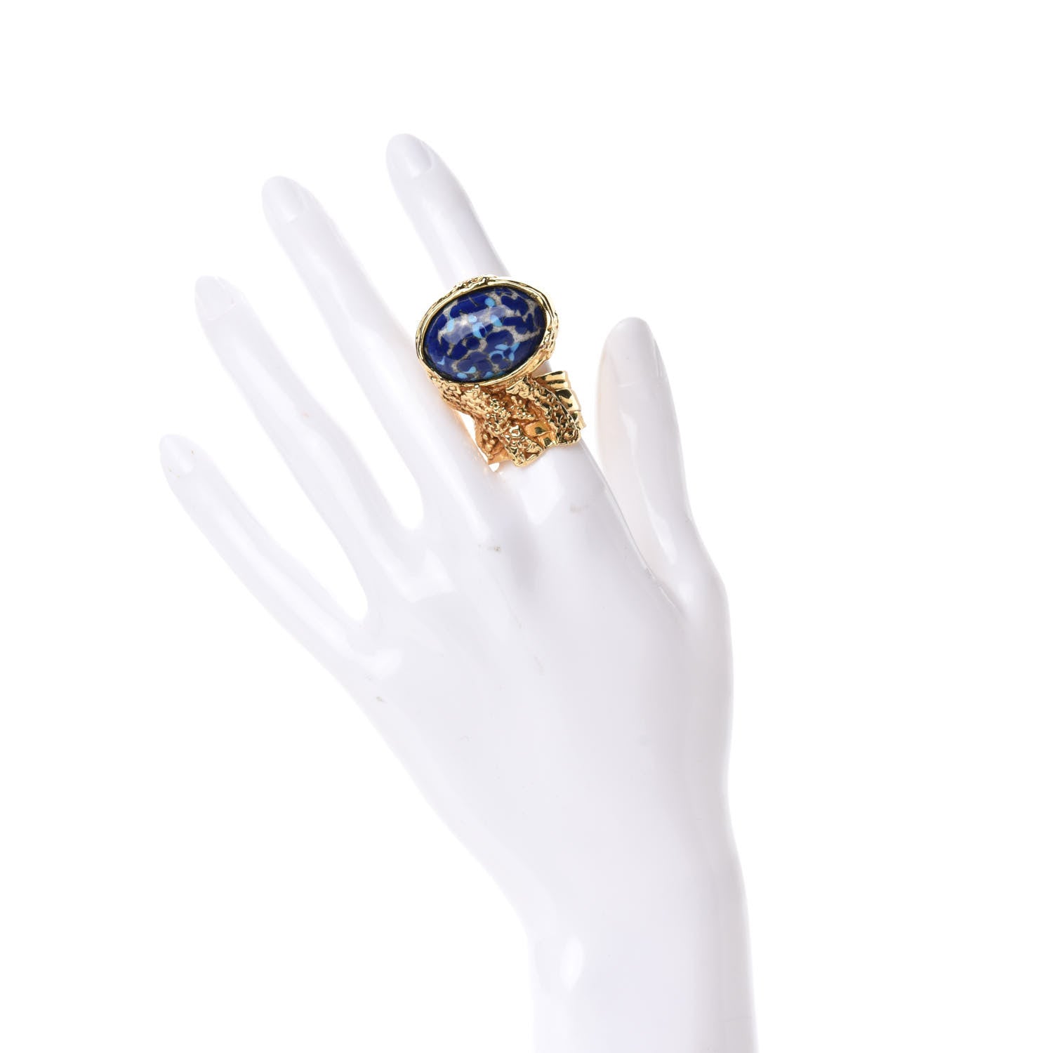 Saint Laurent Glass Cabochon Arty Ovale Ring 8 Gold Lapis 2 of 5