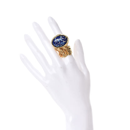 Saint Laurent Glass Cabochon Arty Ovale Ring 8 Gold Lapis 2 of 5