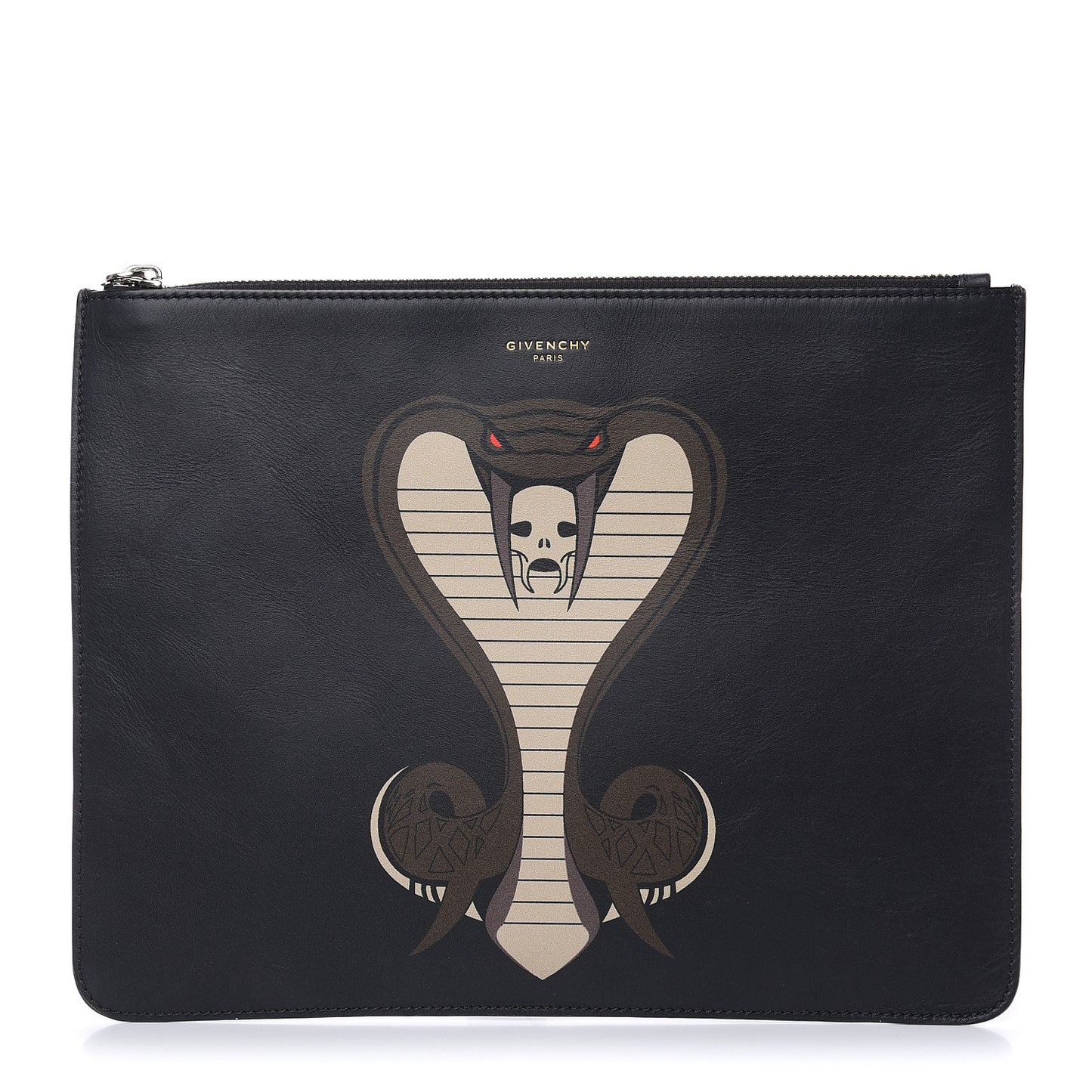 Calfskin Cobra Print Zip Pouch Black