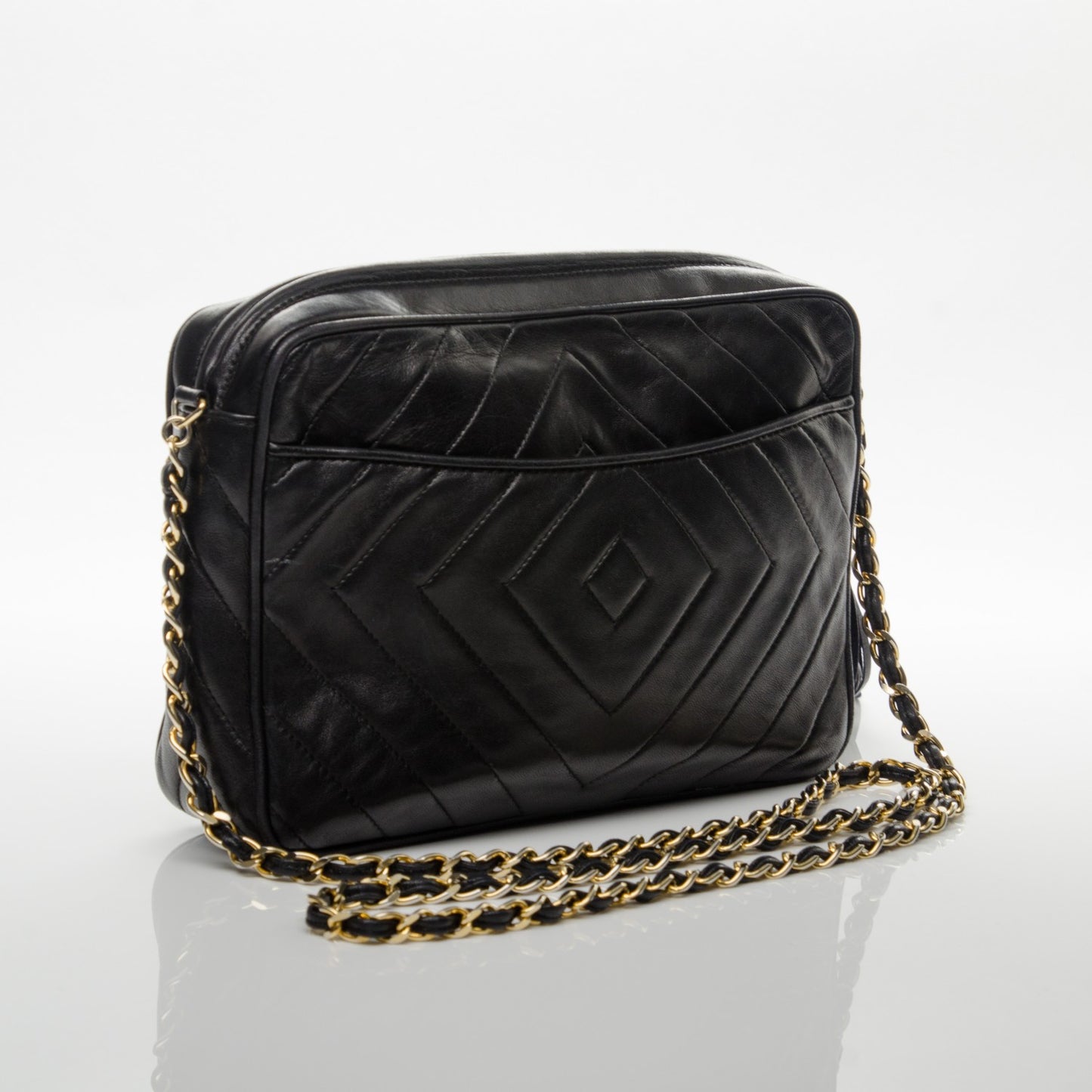 Lambskin Chevron Tassel Camera Case Black
