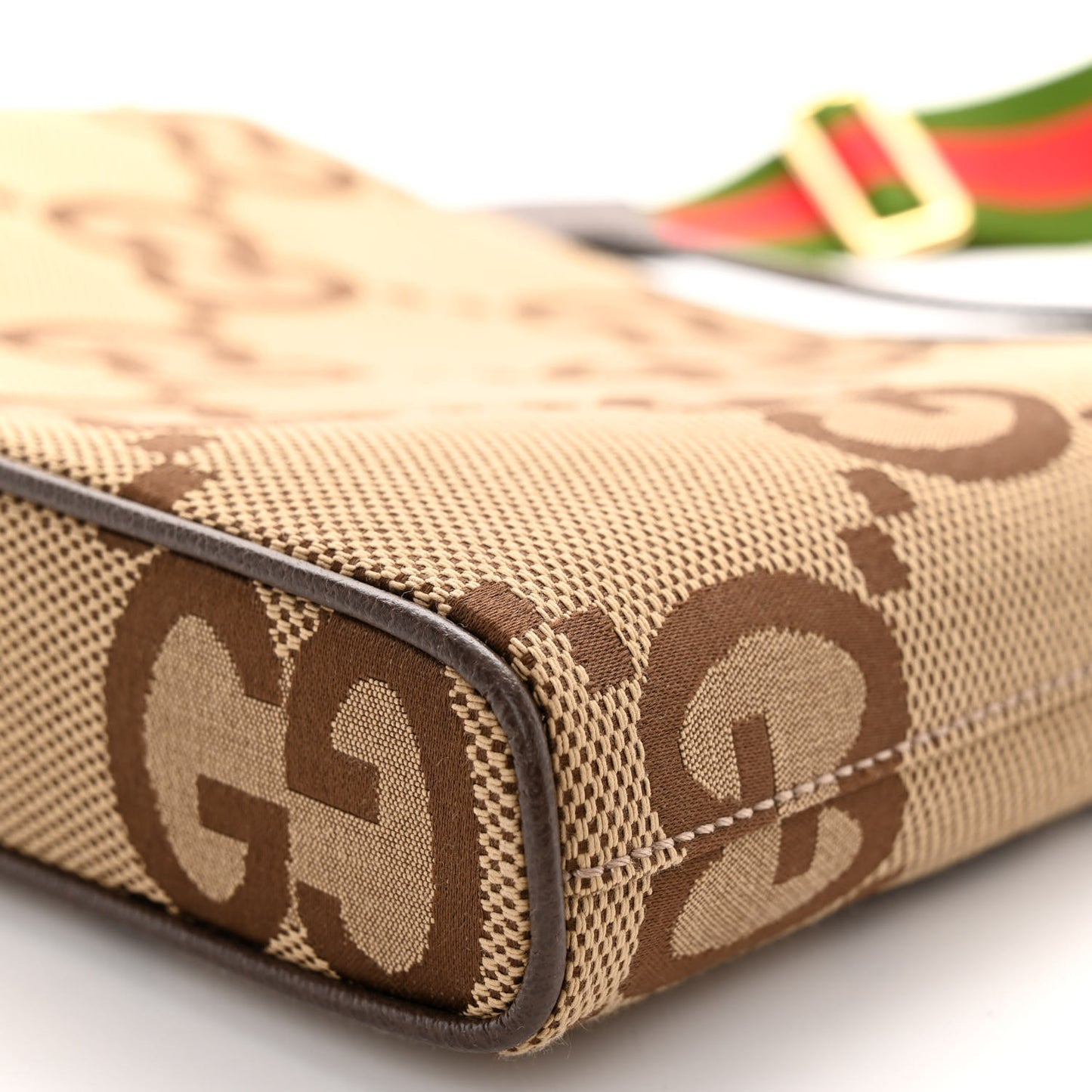 Monogram Jumbo GG Textured Dollar Calfskin Web Wristlet Messenger Bag Camel Ebony New Acero