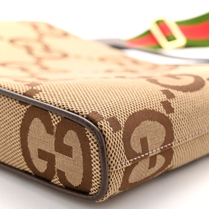 Gucci Monogram Jumbo GG Textured Dollar Calfskin Web Wristlet Messenger Bag Camel Ebony New Acero 9 of 9
